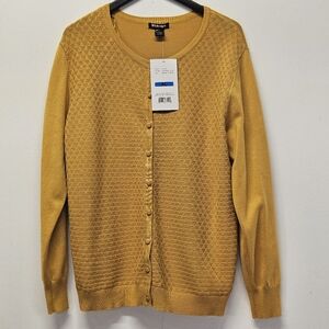 ByDesign Sweater Cardigan XL Golden Yellow Honey Comb Computer Print Button